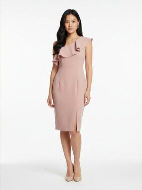 Bardot One Shoulder Ruffle Midi Cocktail Dress US 6 Pink
